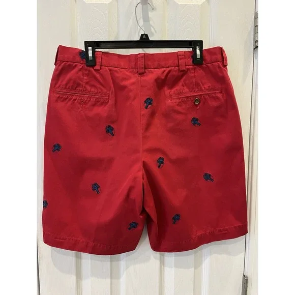 Brooks Brothers 346 Shorts Mens 34 Red Blue All Over Embroidered Lobster Chino - Picture 2 of 5